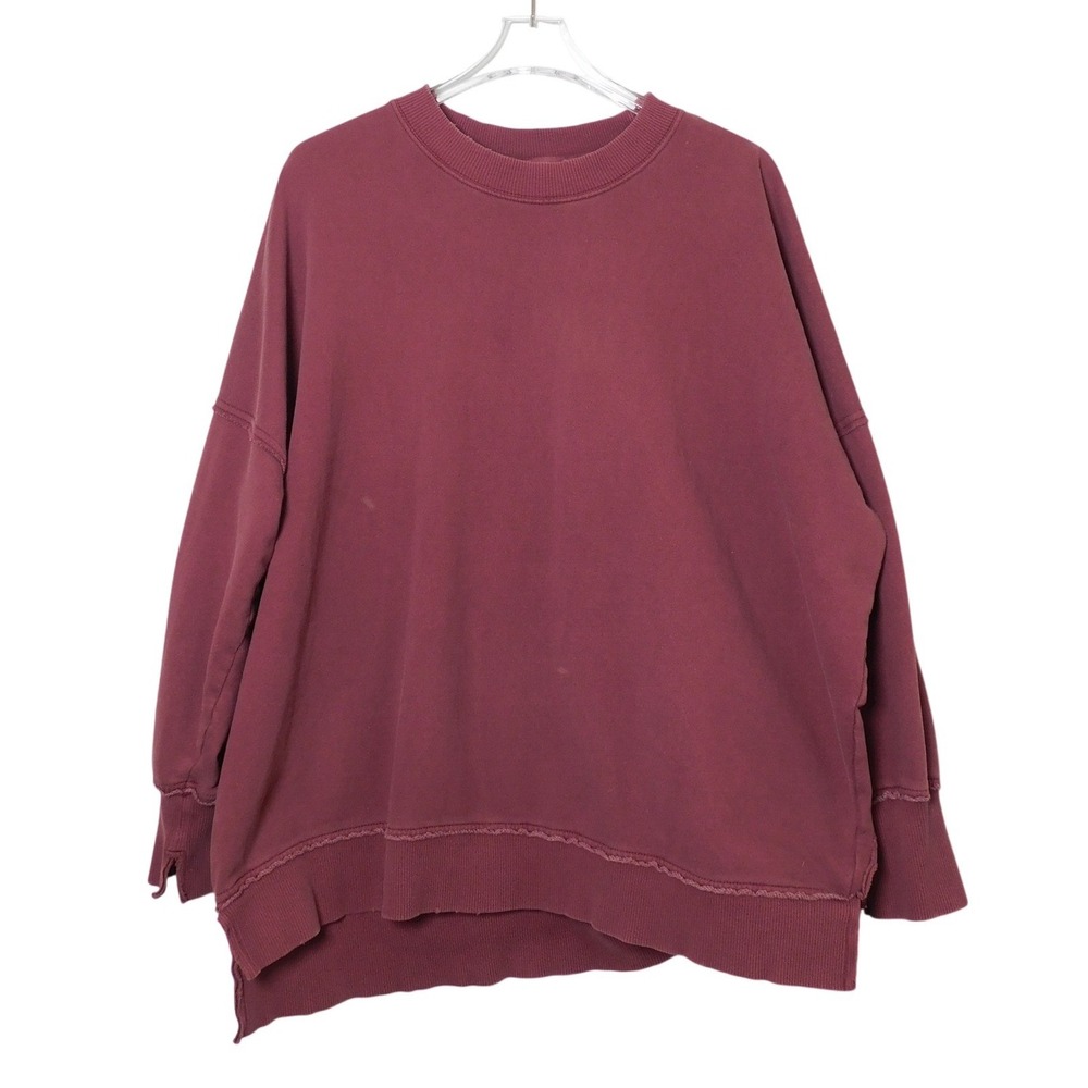 Aerie Oversized Crewneck Sweatshirt‎ Burgundy Maroon Raw Seam Pullover Small